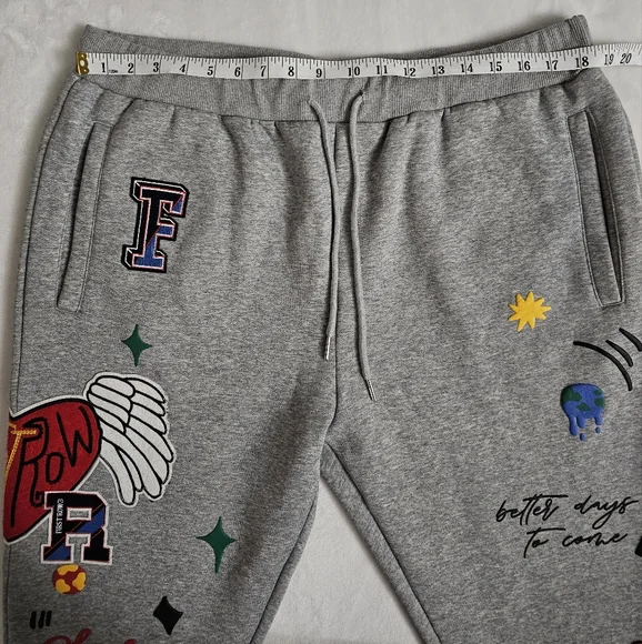 First Row Streetwear Flying Heart Graphic Gray Sweatpant Joggers - Picture 4 of 16